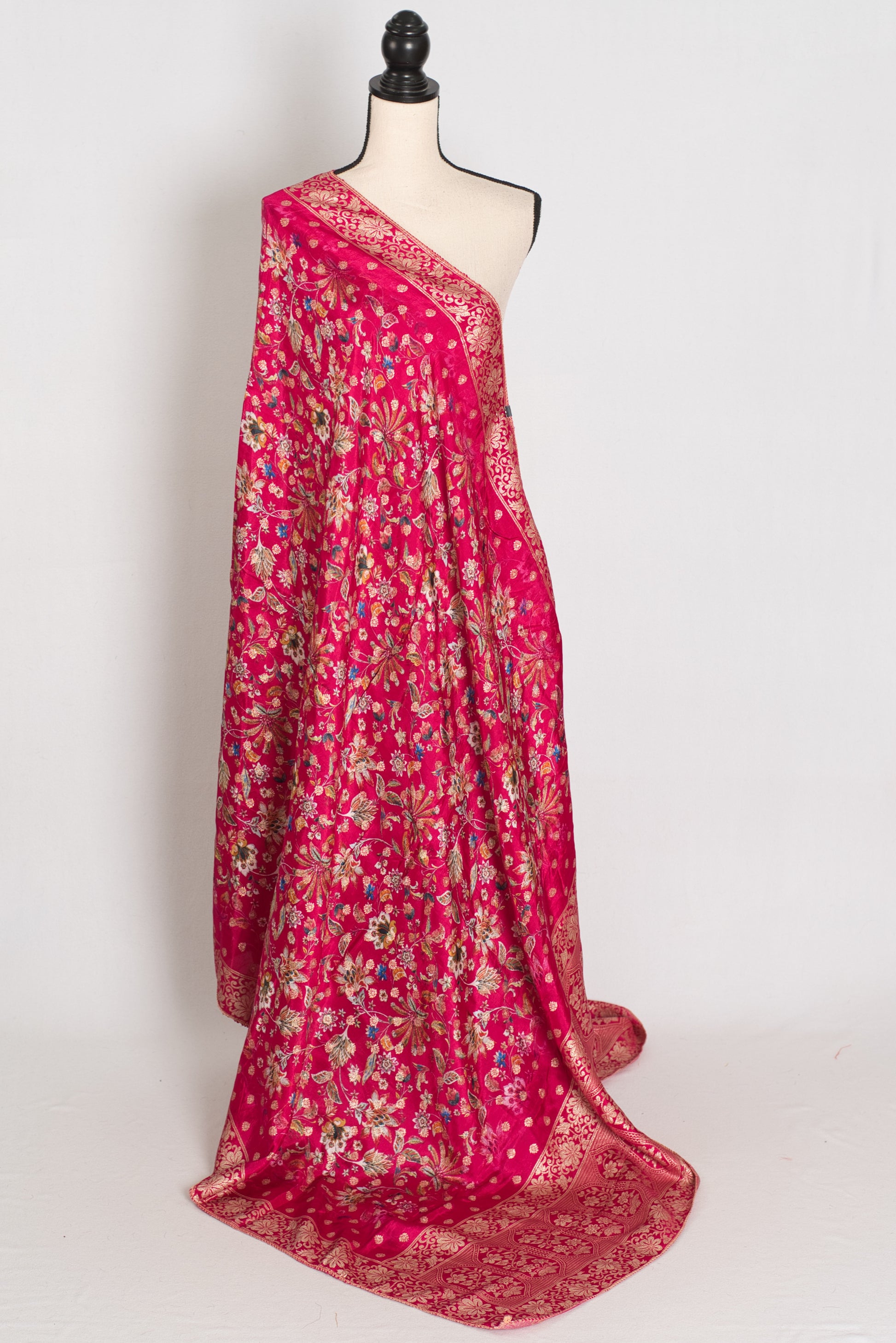 Arifa : Dark Pink Dola Silk Banarasi Dupatta image 1