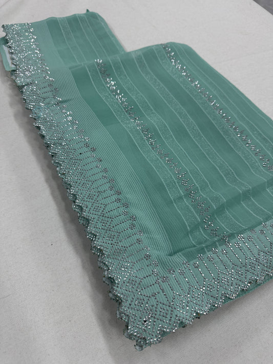 Pastel Dream - Designer Chiffon Saree in Sea Green image 1