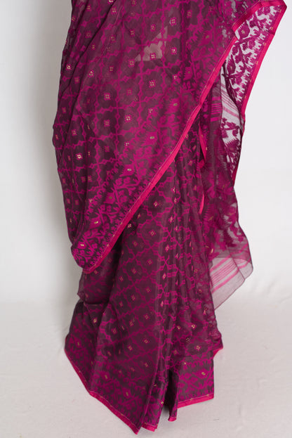 Trina : Magenta Soft Blended Cotton Jamdani Saree image 5