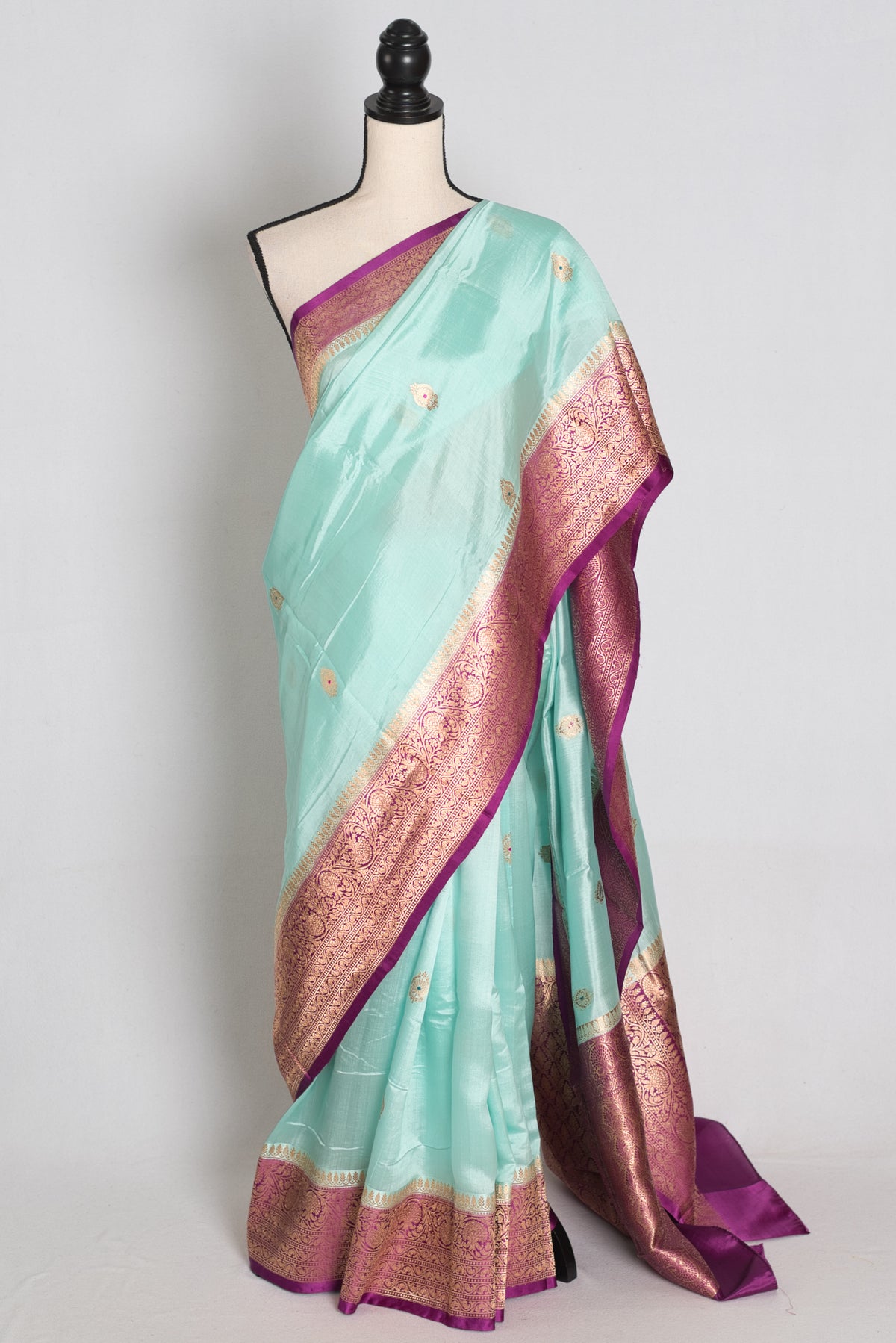 Turquoise Blue and Purple Banarasi saree — view