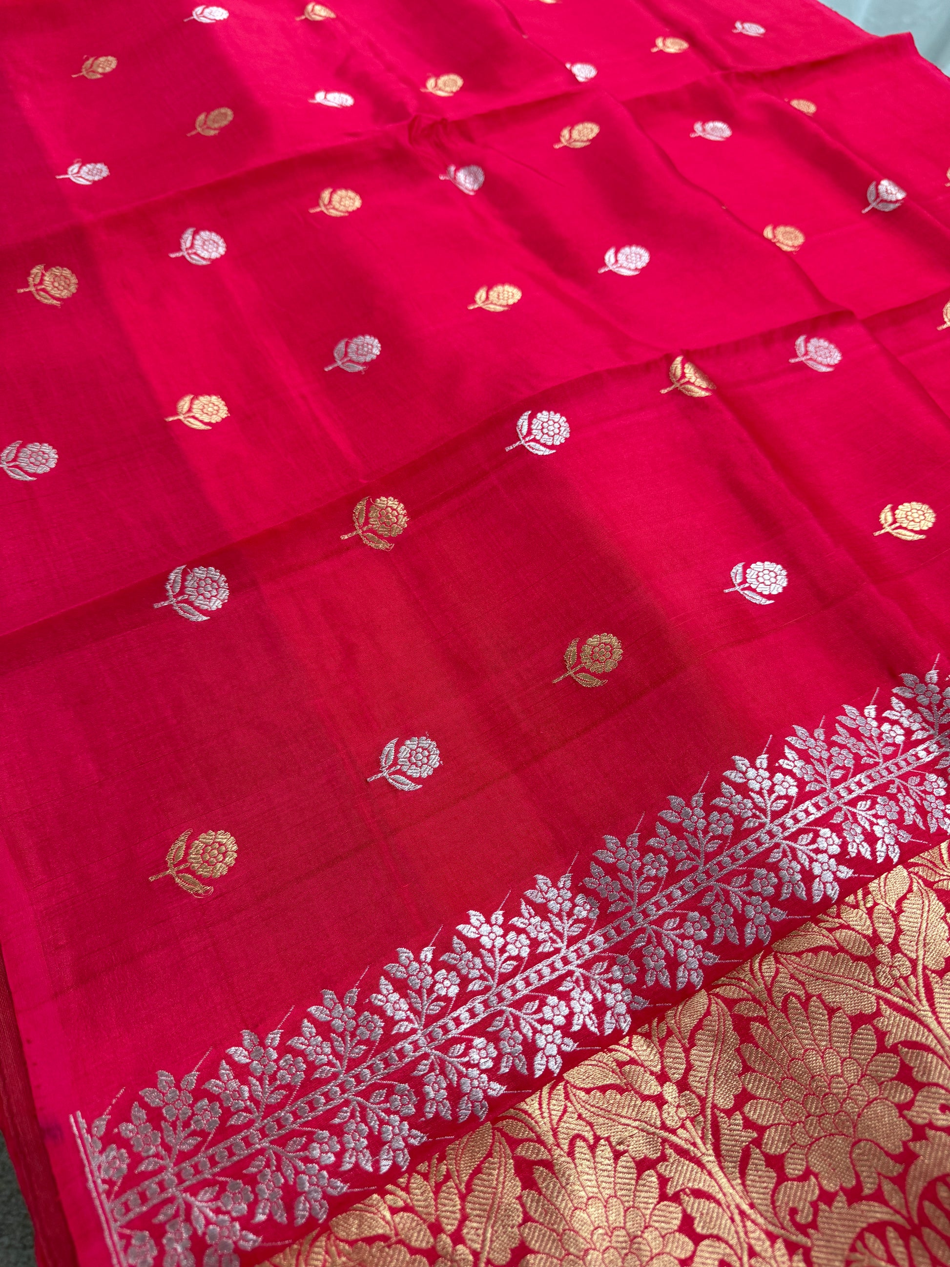 Scarlet Blossom : Silk Mark Certified Lightweight Red Banarasi Saree image 0