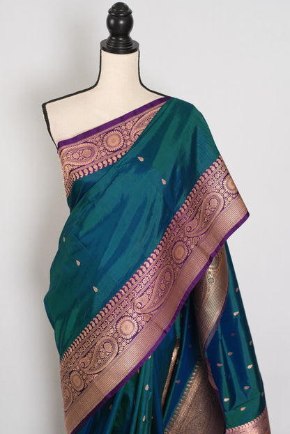 Mayuri | Peacock Green & Purple Pure Banarasi Silk Saree | Silk Mark Certified image 5