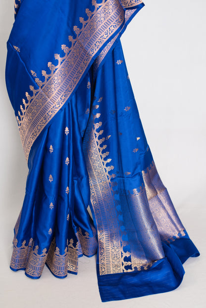 Suhani | Royal Blue Premium Mashru Banarasi Silk Saree | Traditional Gold Zari image 5