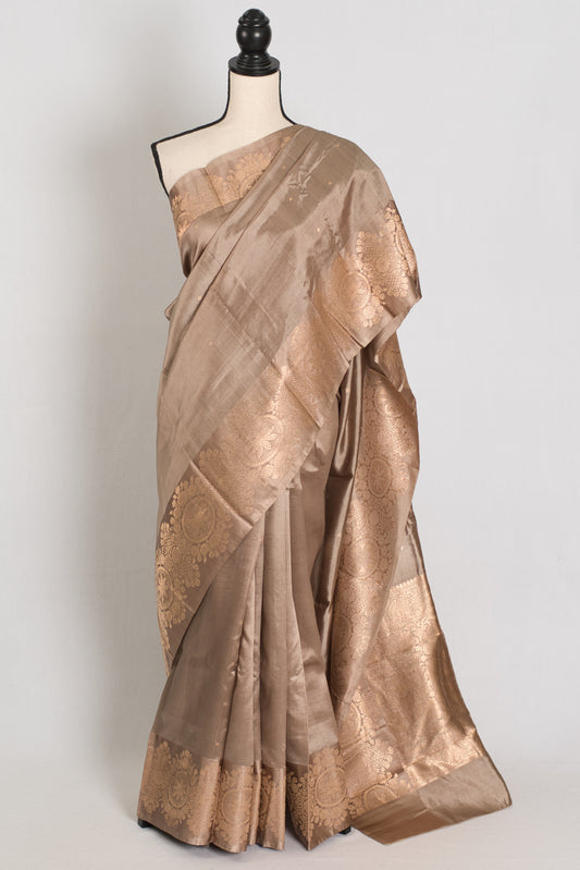 Mandar | Metallic Brown & Gold Silk Mark Certified Katan Banarasi Saree image 0