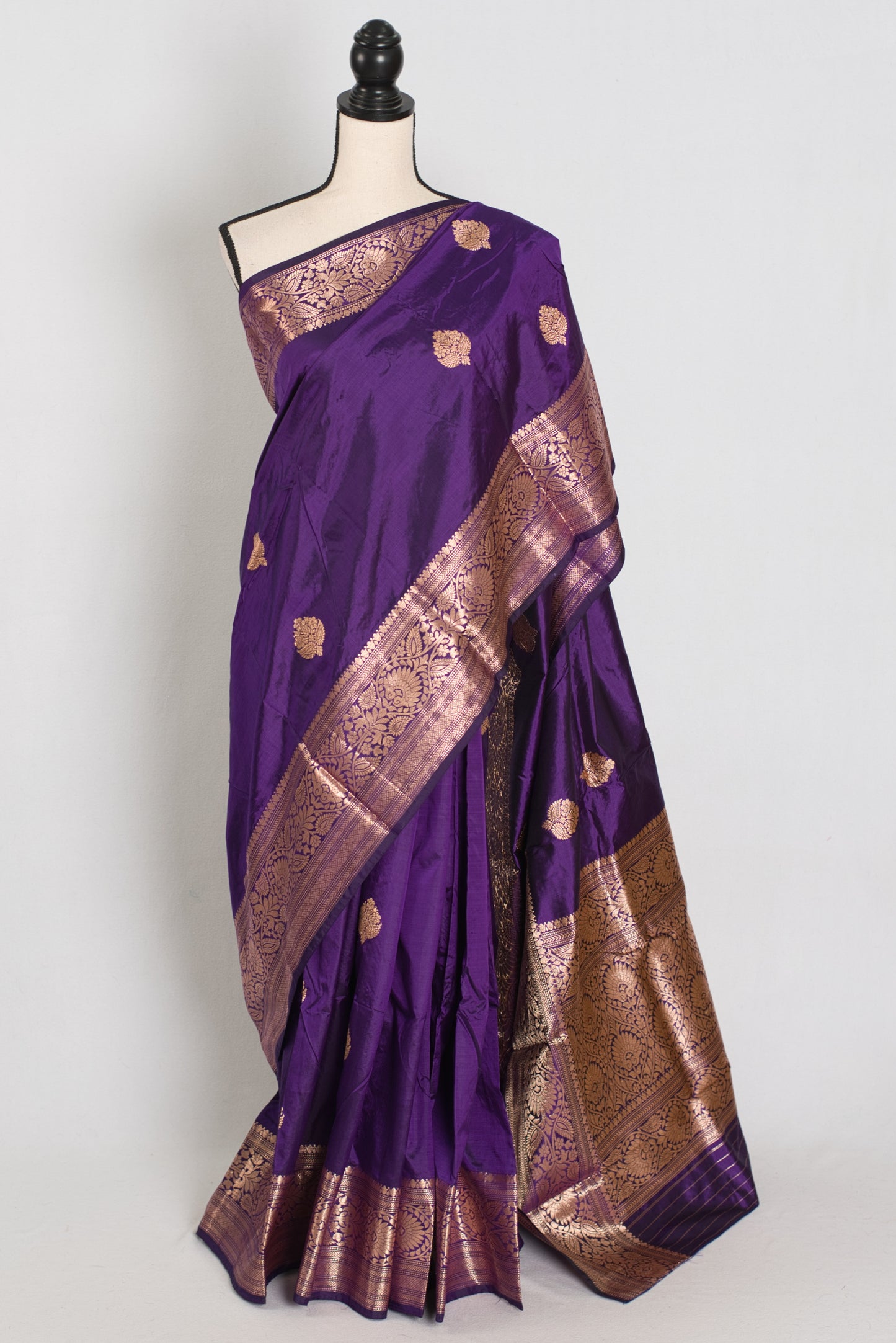Naina | Deep Purple & Antique Gold Pure Katan Silk Banarasi Saree image 0