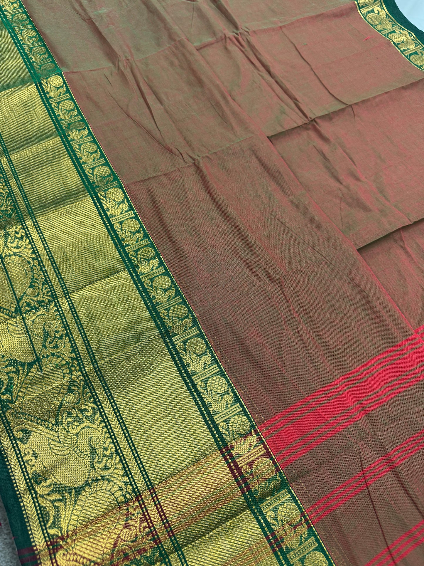 Yamini : Rusty Red Kanchi Cotton Saree - Handwoven South Indian Elegance image 3