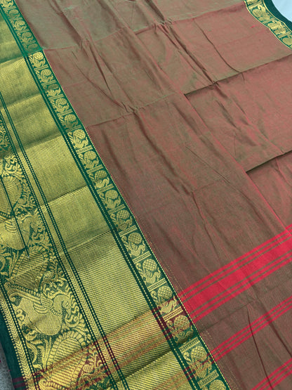 Yamini : Rusty Red Kanchi Cotton Saree - Handwoven South Indian Elegance image 3
