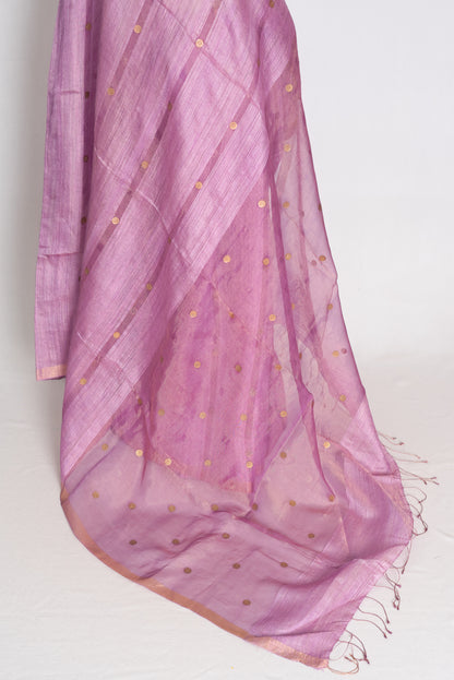 Sangya Lavender Pure Matka Tissue Bengali Handwoven Saree with Woven Gini Sequin image 3