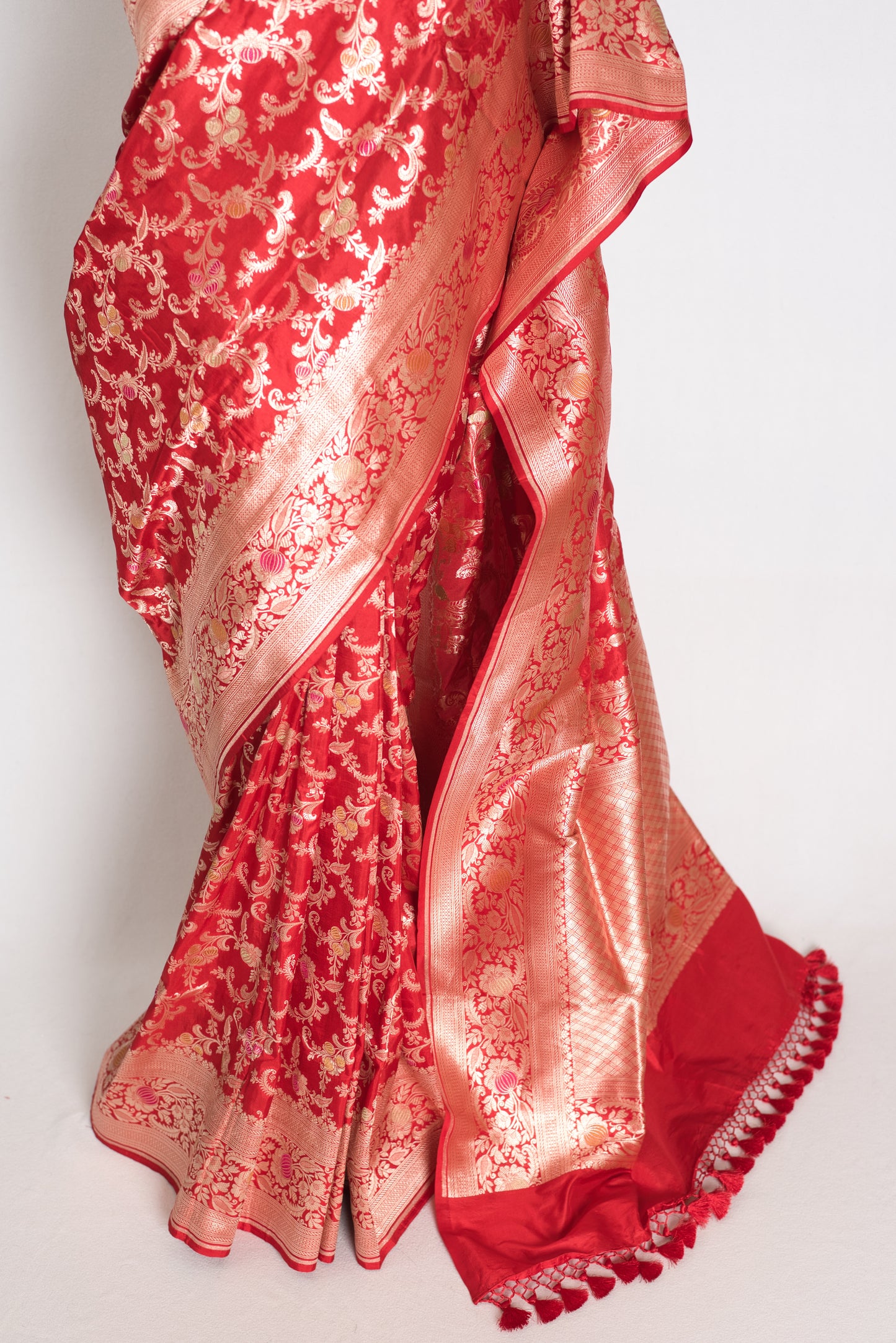 Shreya : Red and Gold Minakari Katan Silk Jangla Bridal Banarasi Saree image 6