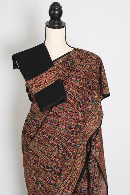 Pritha | Black Georgette Saree | All-Over Intricate Kashmiri Embroidery Jaal image 2