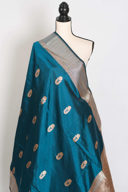 Prerna : Silk Mark Certified Blue Banarasi Silk Saree with Resham Thread image 4