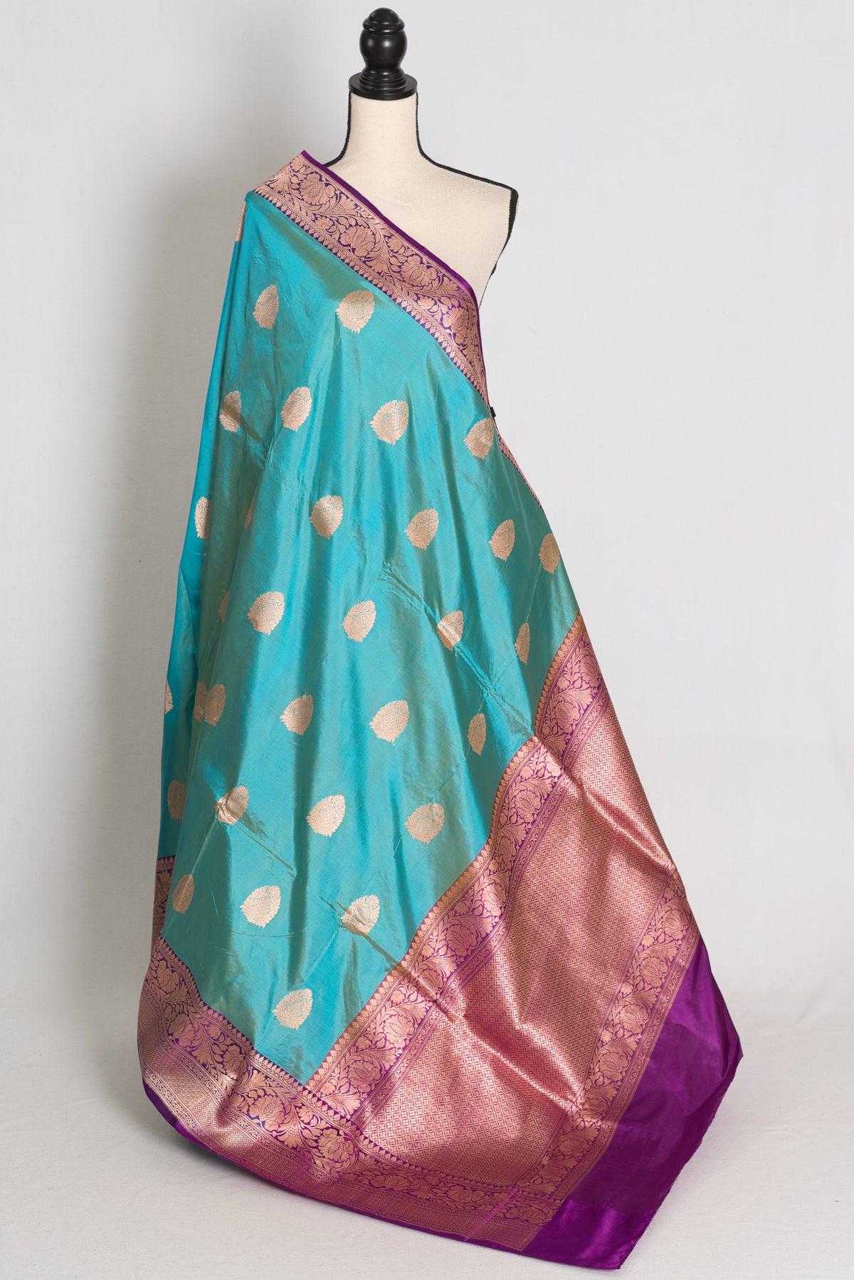 Yasmin : Cyan Blue & Deep Purple Pure Katan Banarasi Silk Saree image 1