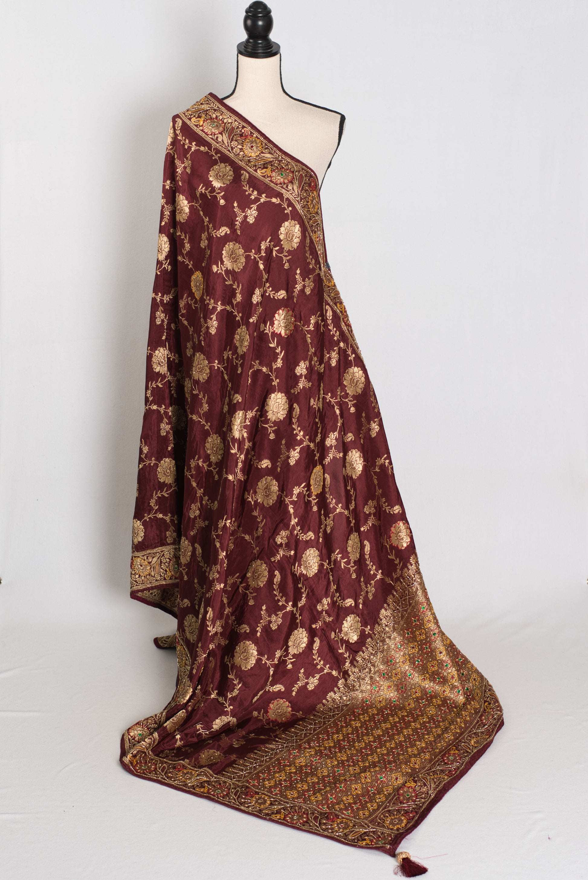 Shruti : Coffee Brown Dola Silk Banarasi Saree with 38 Size Blouse image 3