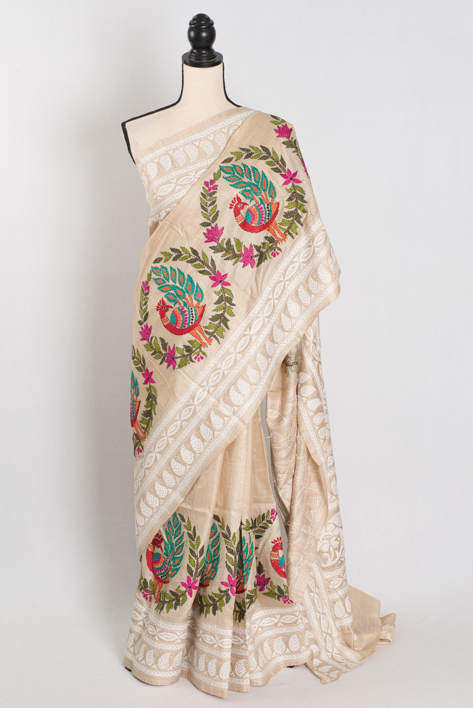 Gini | Exclusive Hand-Embroidered Gachi Tussar Kantha Stitch Saree image 0