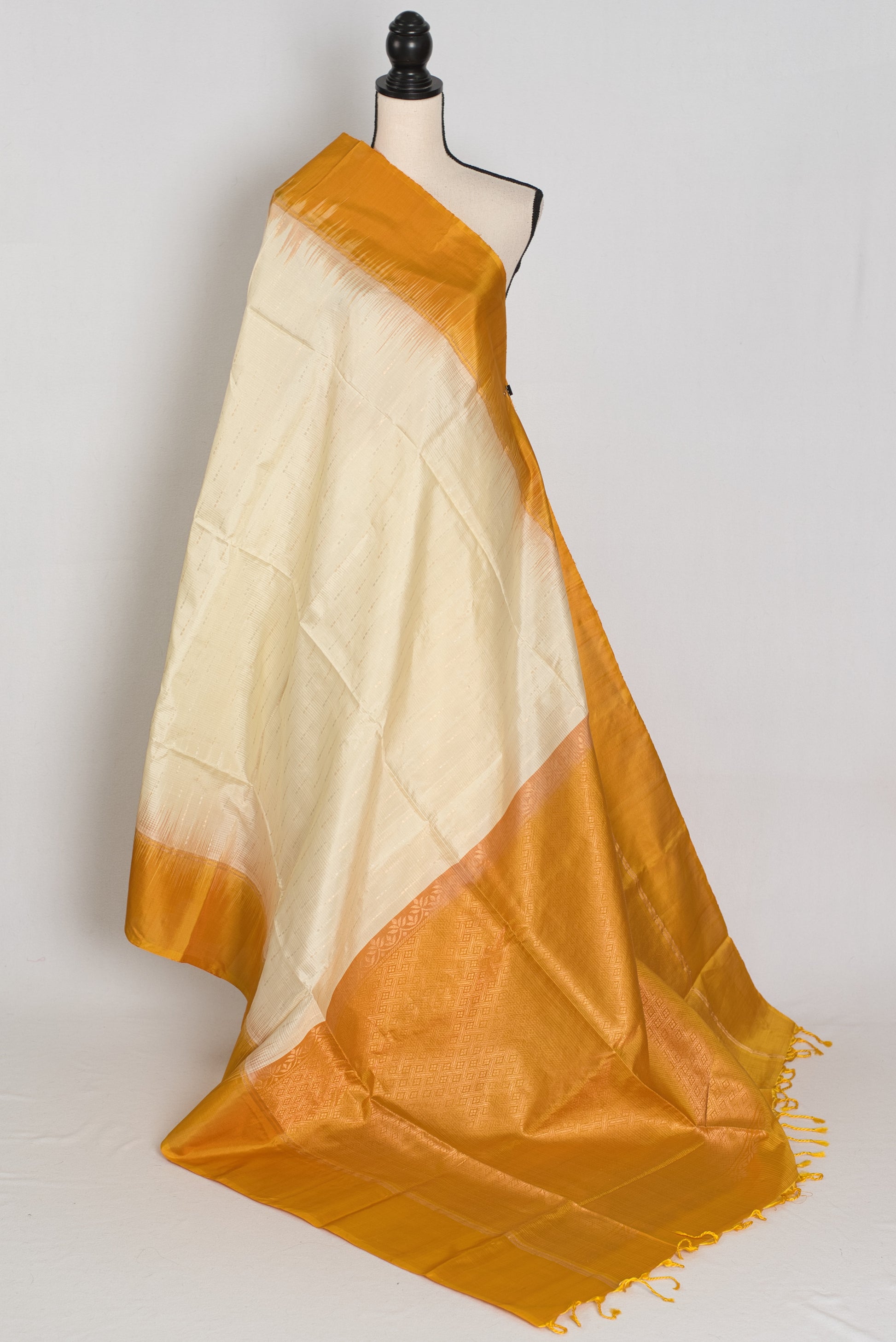Priya : Cream & Mustard Yellow Pure Silk Kanjivaram Saree | Silk Mark Certified image 1