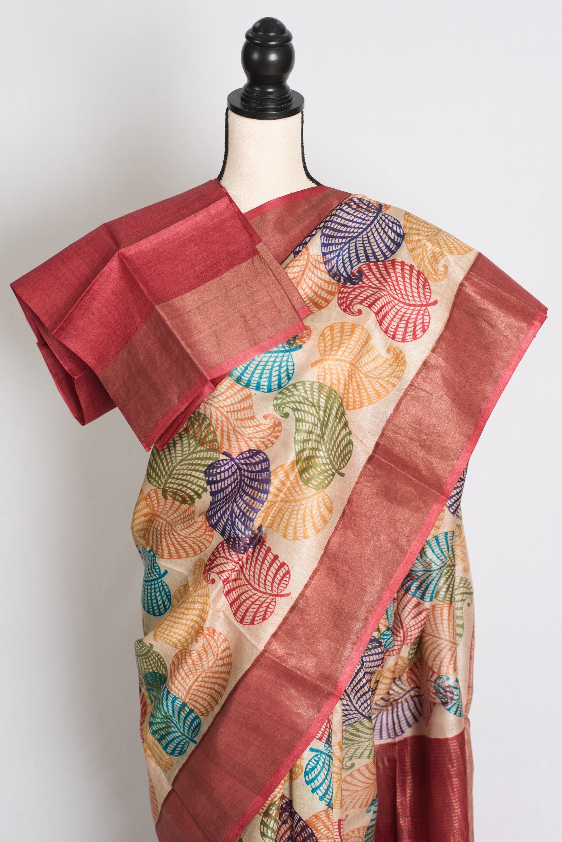 Balaka: Hand Block Printed Tussar Silk Saree with Multi-Color Print image 2