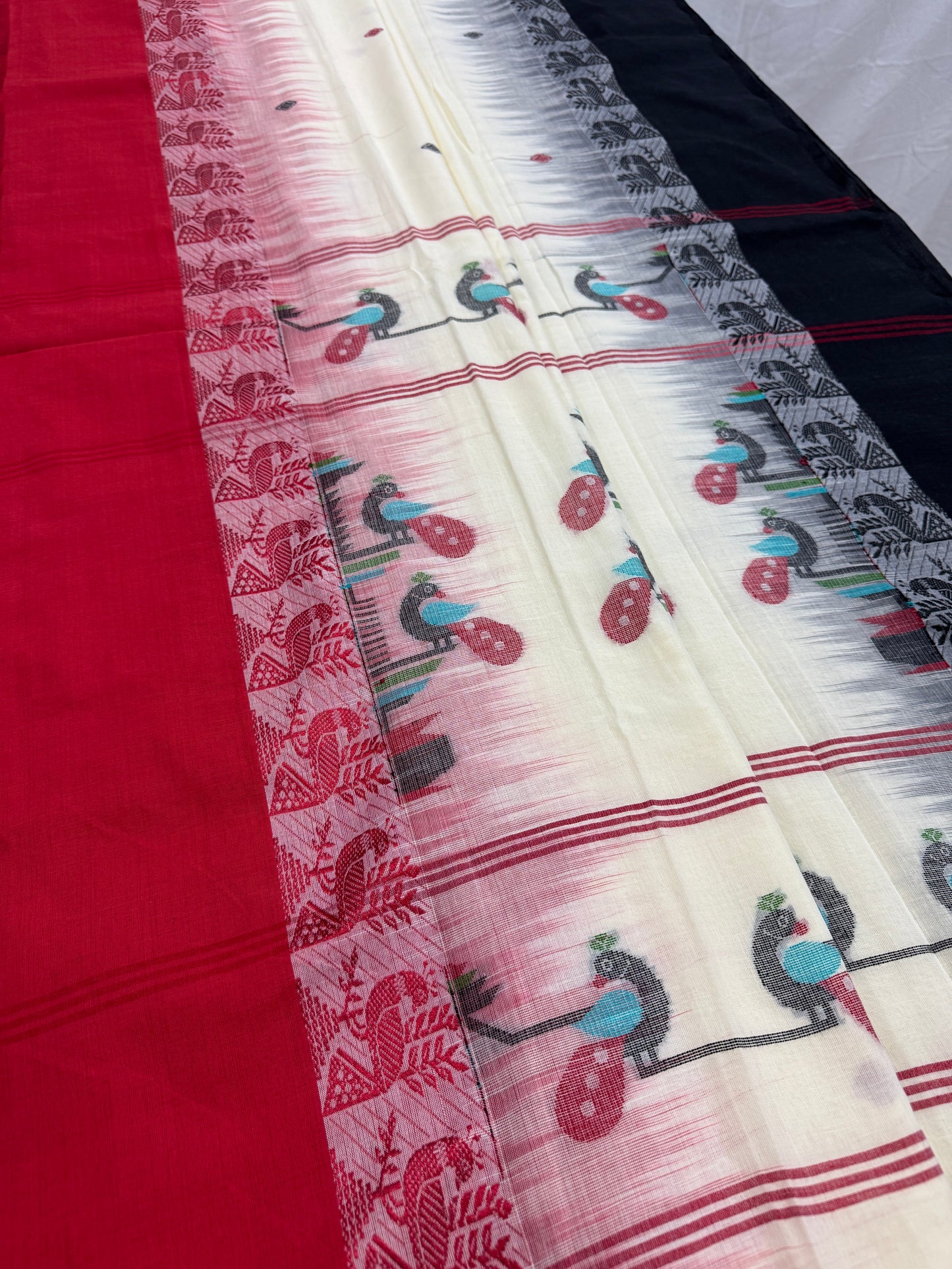 Mitra: Off White Cotton Handloom Saree with Ganga Jamuna Border image 2