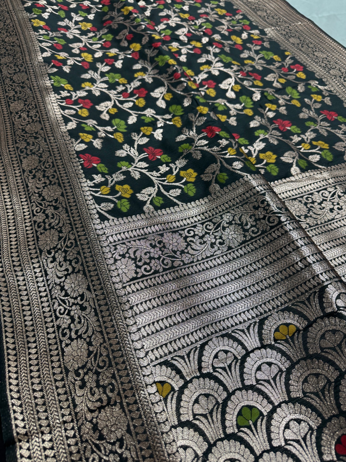 Krishna : Budget Friendly Black Jaal Banarasi Saree in Blended Silk image 1