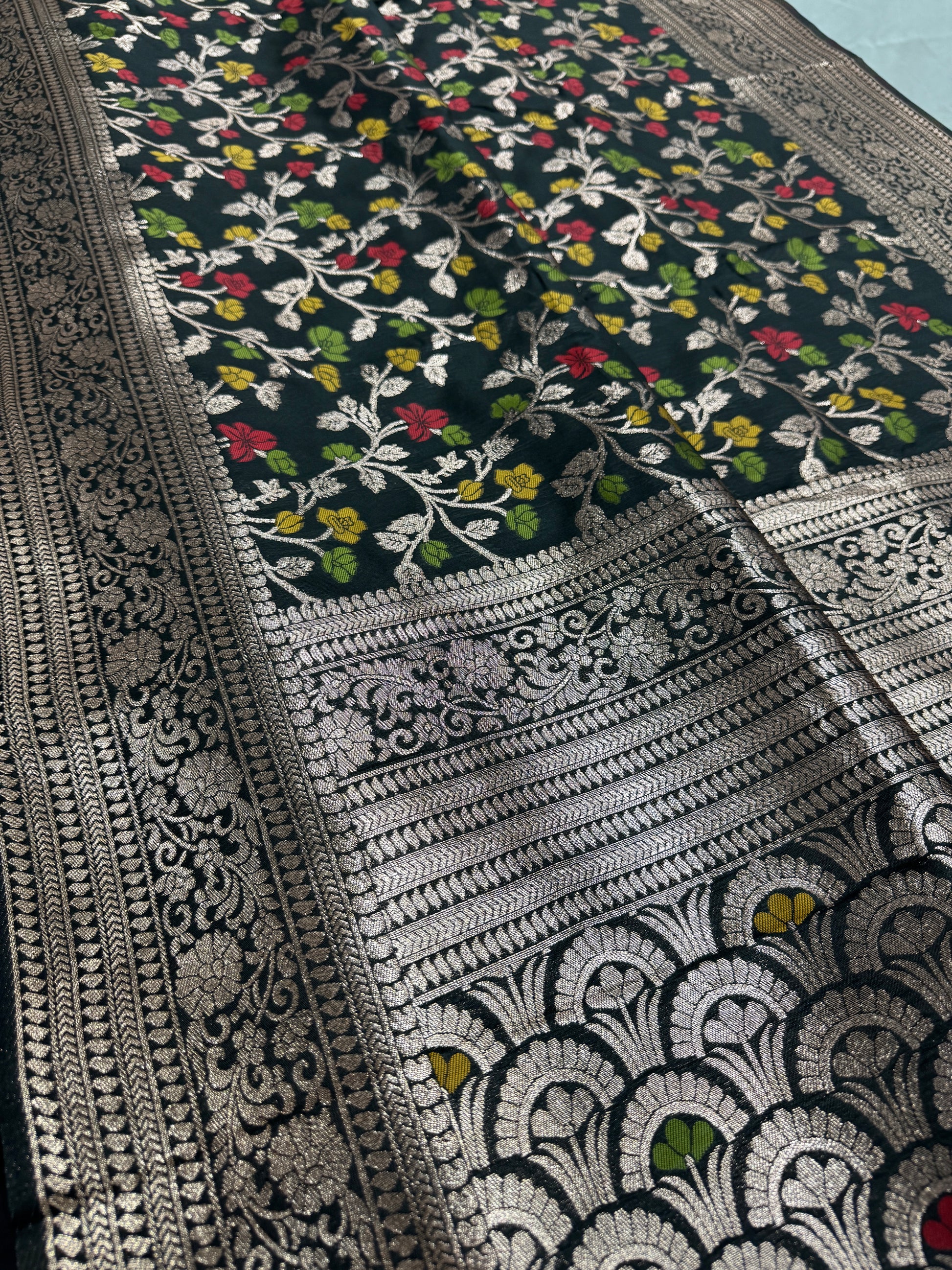 Krishna : Budget Friendly Black Jaal Banarasi Saree in Blended Silk image 1
