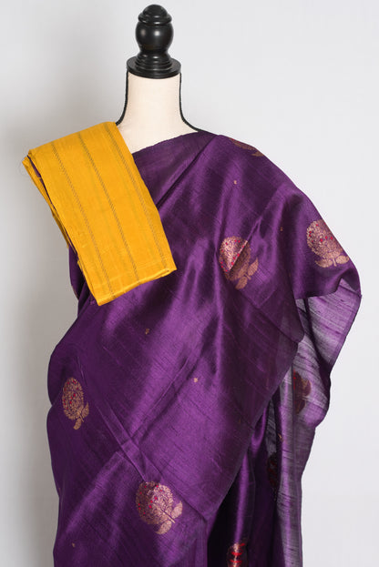 Trina : Purple Minakari Handwoven Pure Raw Silk Banarasi Saree | Silk Mark image 2