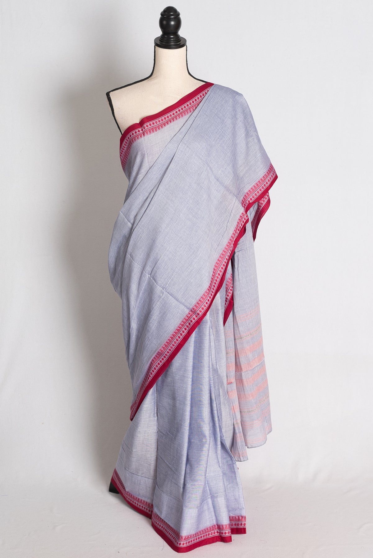 Aruna: Bluish Grey Soft Cotton Dhaniakhali Saree image 0