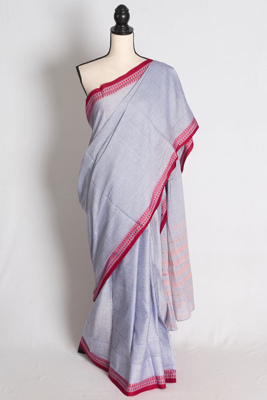 Aruna: Bluish Grey Soft Cotton Dhaniakhali Saree image 0