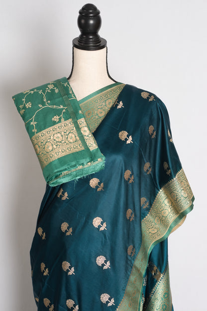 Mahi: Cobalt Blue Semi Mashru Banarasi Silk Saree image 2