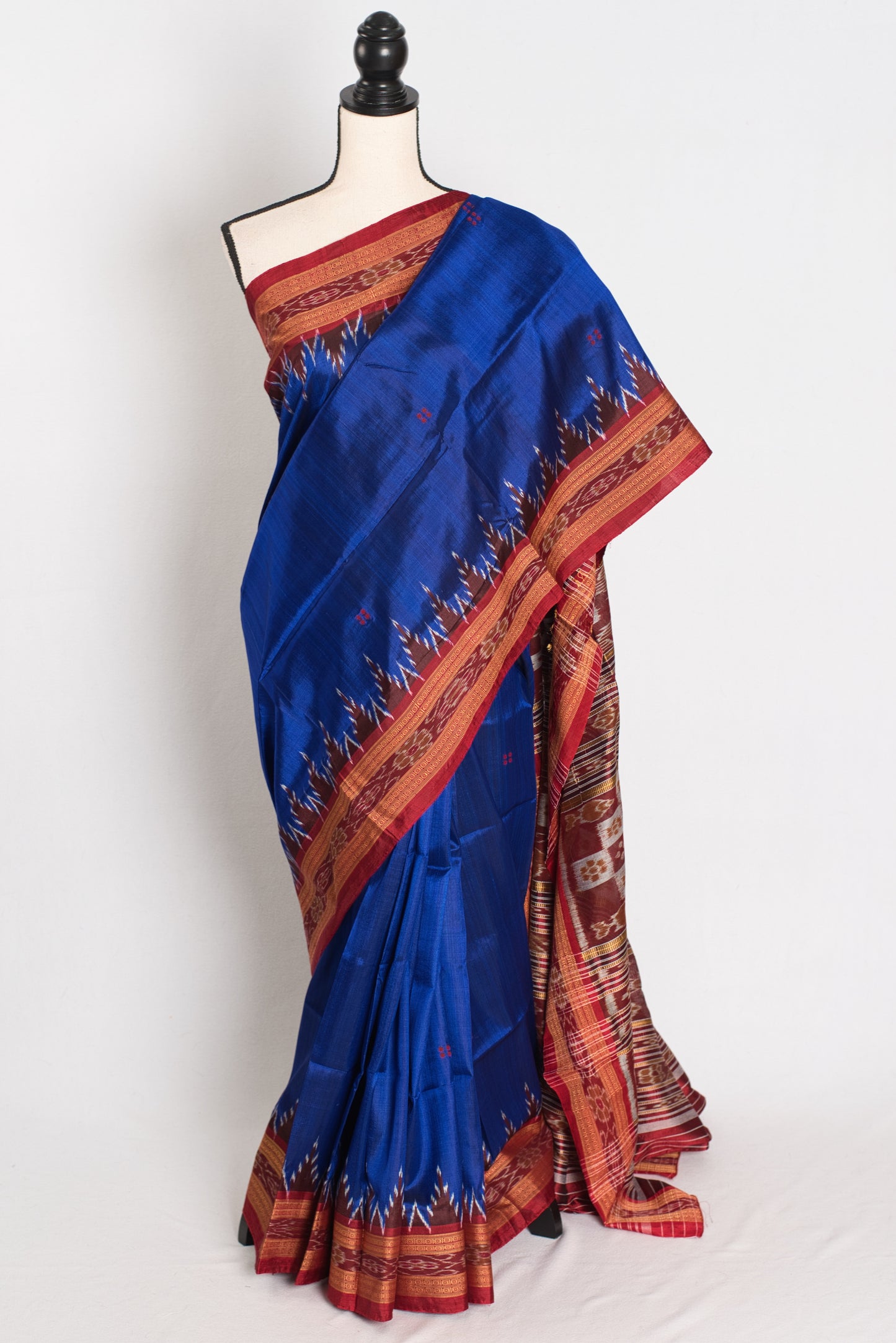 Mira : Silk Mark Certified Khandua Silk Odisha Saree in Blue and Red image 0