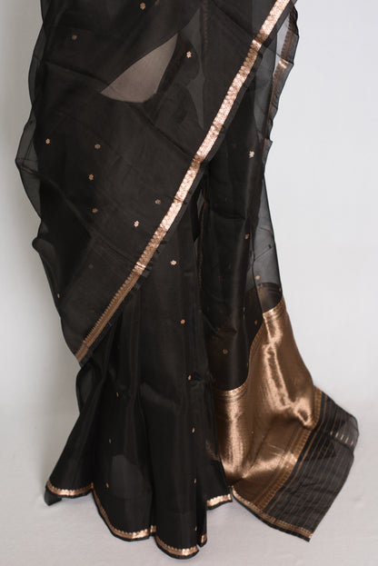 Black and Antique Gold Banarasi saree — pallu view
