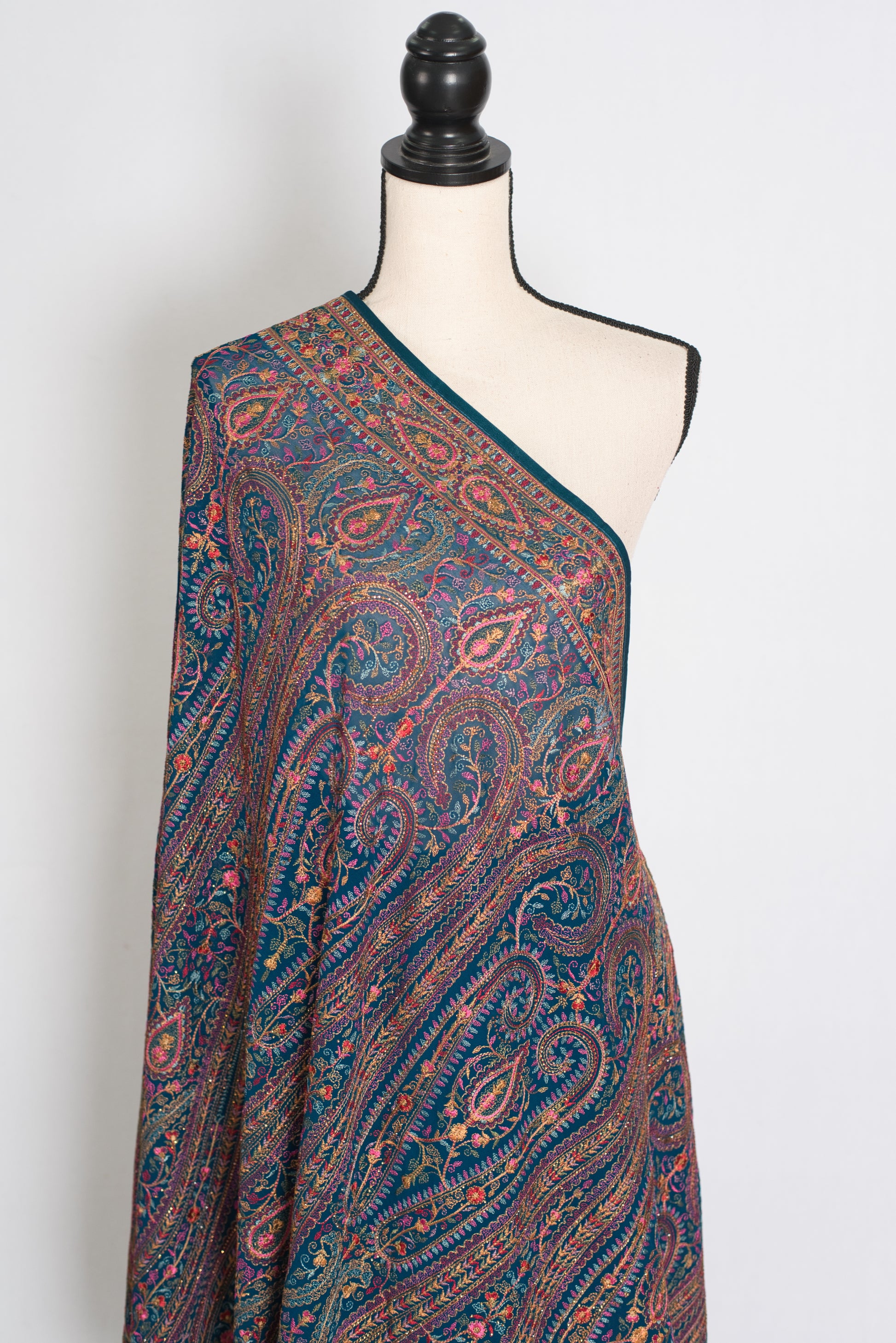 Mira | Cobalt Blue Georgette Saree | All-Over Multicolor Kashmiri Embroidery image 4