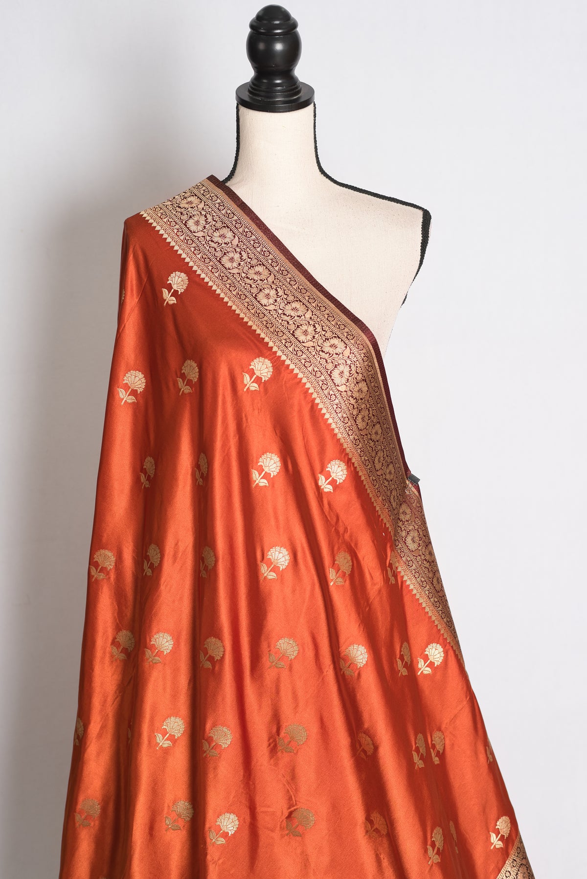 Mati: Rust Orange and Brown Semi Mashru Silk Banarasi Saree with 36 Size Blouse image 6