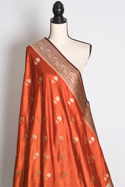 Mati: Rust Orange and Brown Semi Mashru Silk Banarasi Saree with 36 Size Blouse image 6