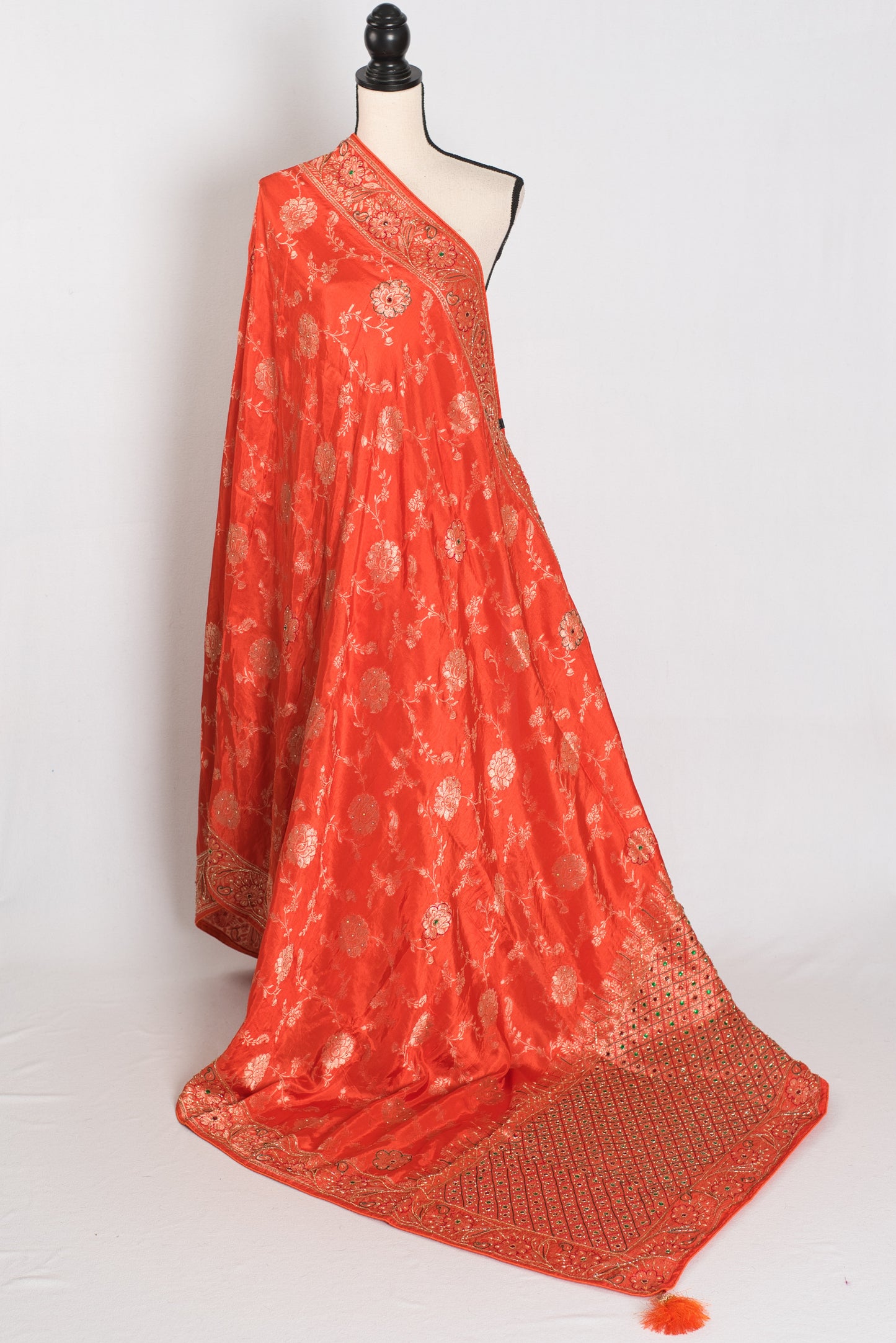 Mahi : Orange and Gold Dola Silk Banarasi Saree – with Hand Embroidery image 1