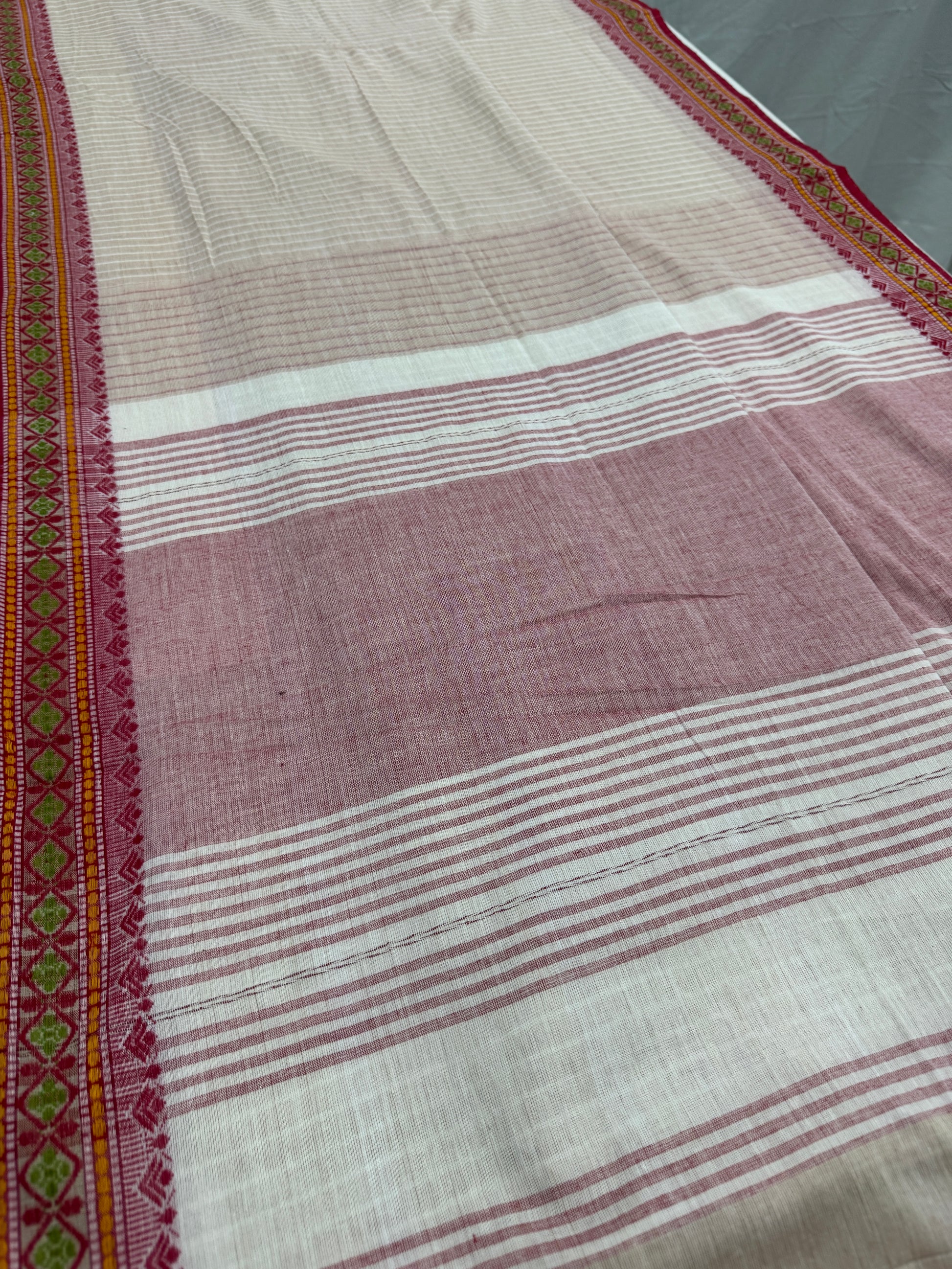 Jamini : Biscuit Brown and Red Soft Cotton Dhaniakhali Saree image 7