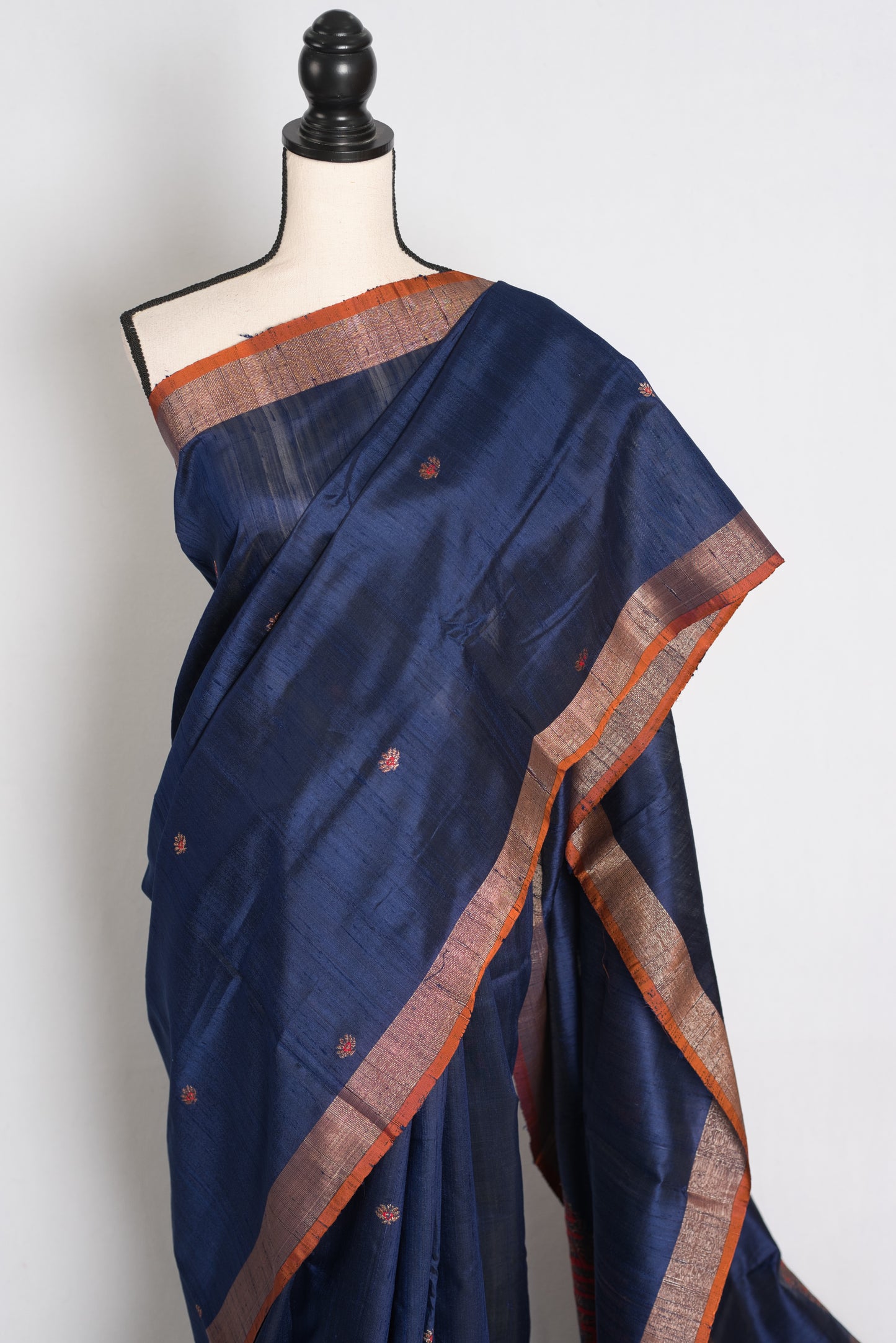Uma : Midnight Blue Minakari Handwoven Pure Raw Silk Tussar Banarasi Saree image 5