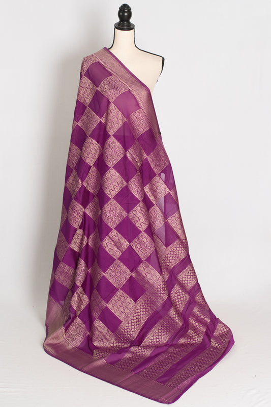 Saloni: Purple & Gold Semi Crepe Georgette Banarasi Saree image 1