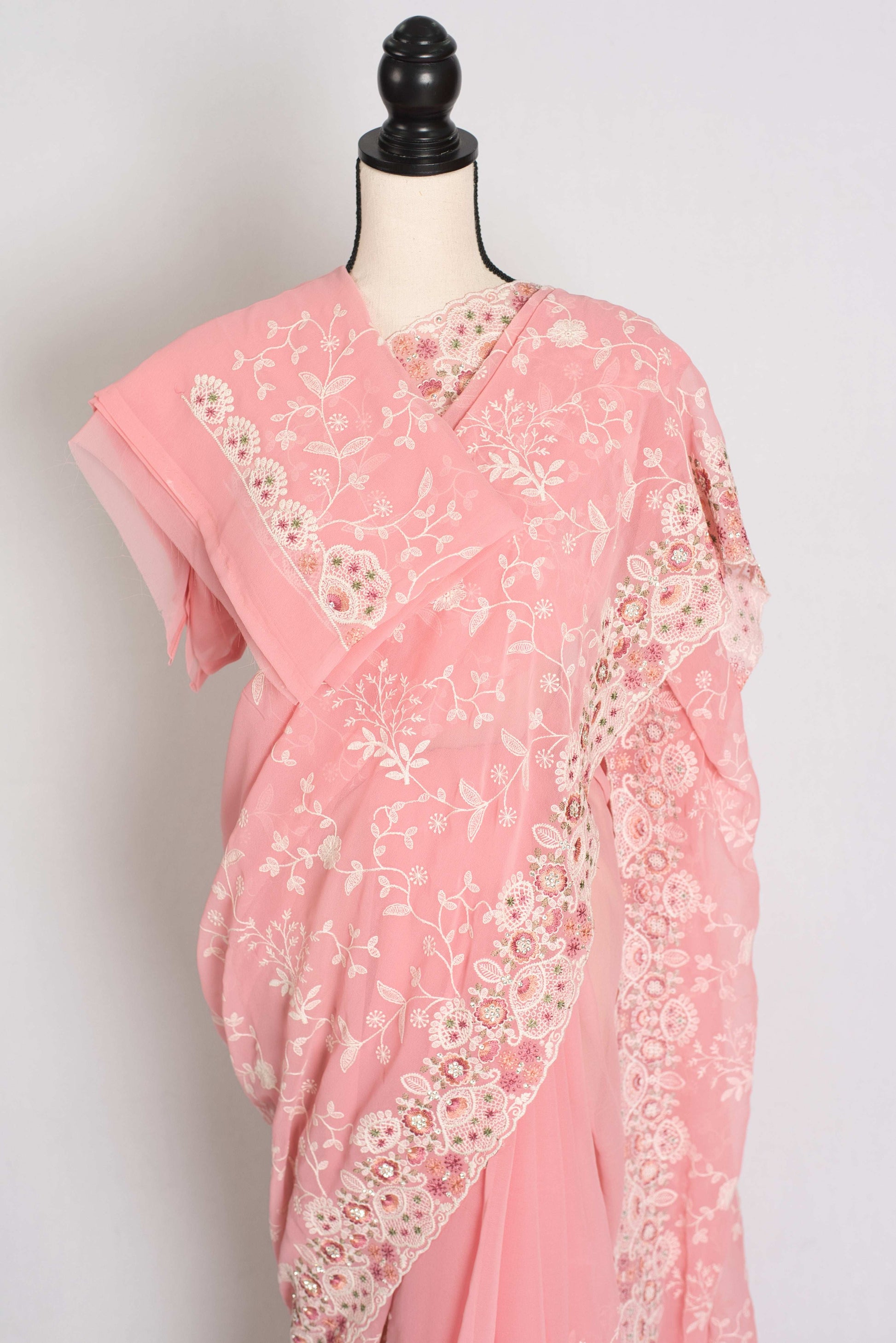 Ragini : Baby Pink Designer Georgette Embroidery Saree image 2