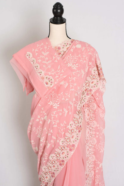 Ragini : Baby Pink Designer Georgette Embroidery Saree image 2