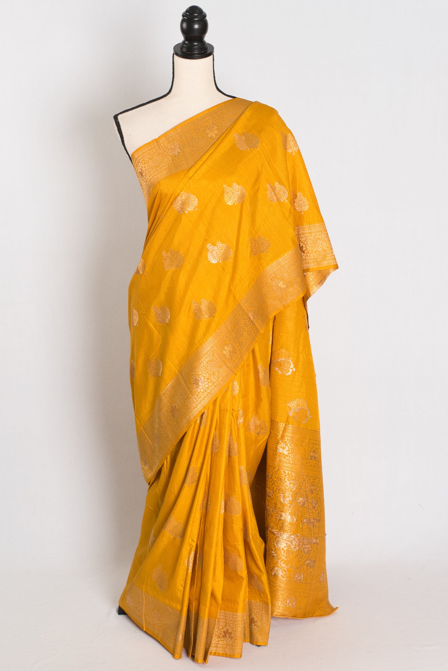 Roshni: Yellow & Gold Semi Tussar Banarasi Silk Saree | Budget-Friendly image 0