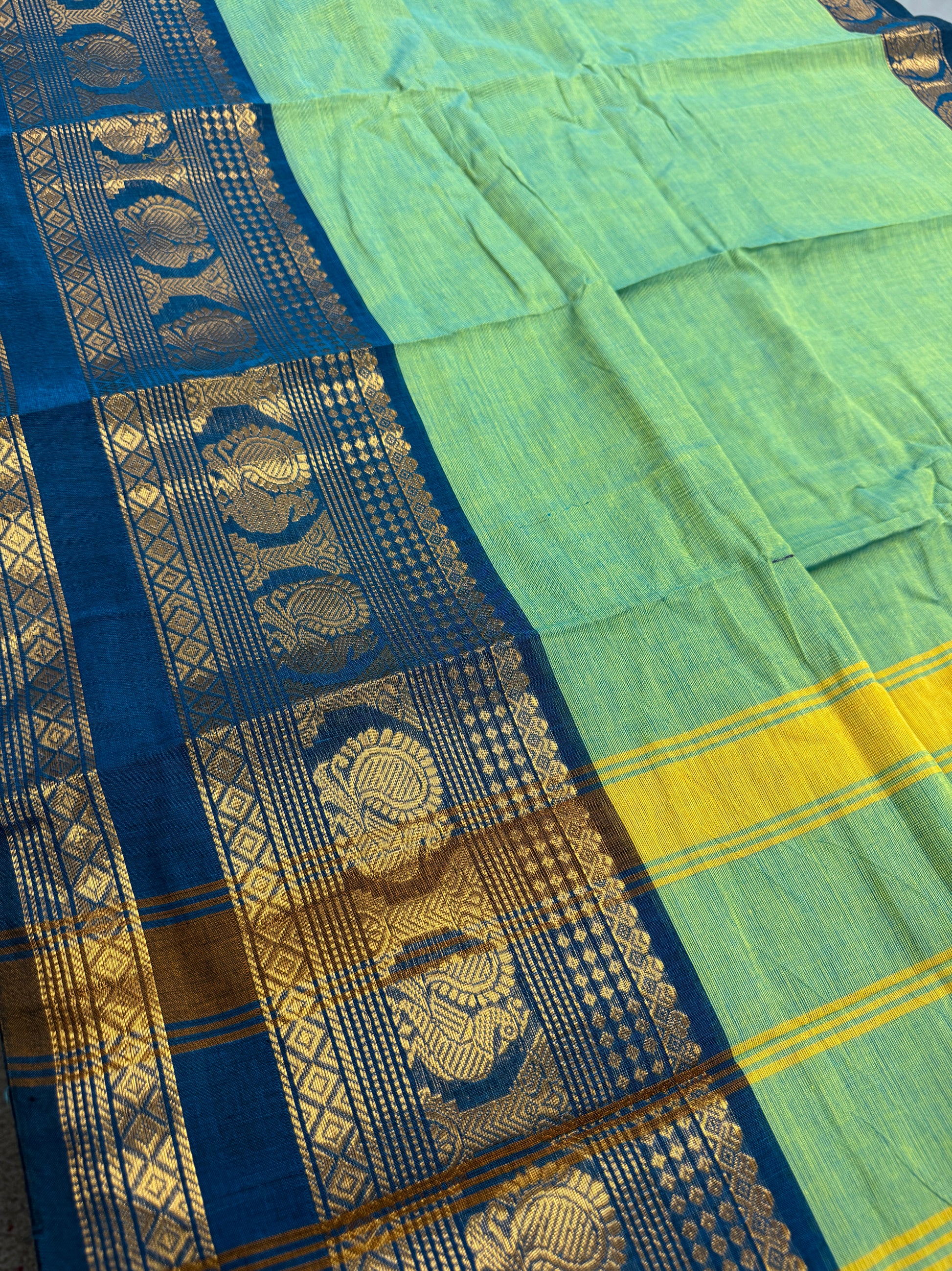 Ananya: Sea Green Kanchi Cotton Saree - Handwoven South Indian Elegance image 0