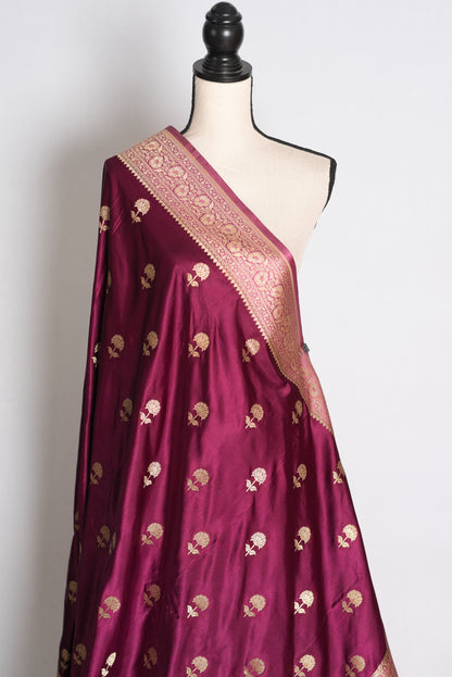 Ritaja : Deep Wine and Pink Semi Mashru Banarasi Silk Saree with 42 Size Blouse image 5