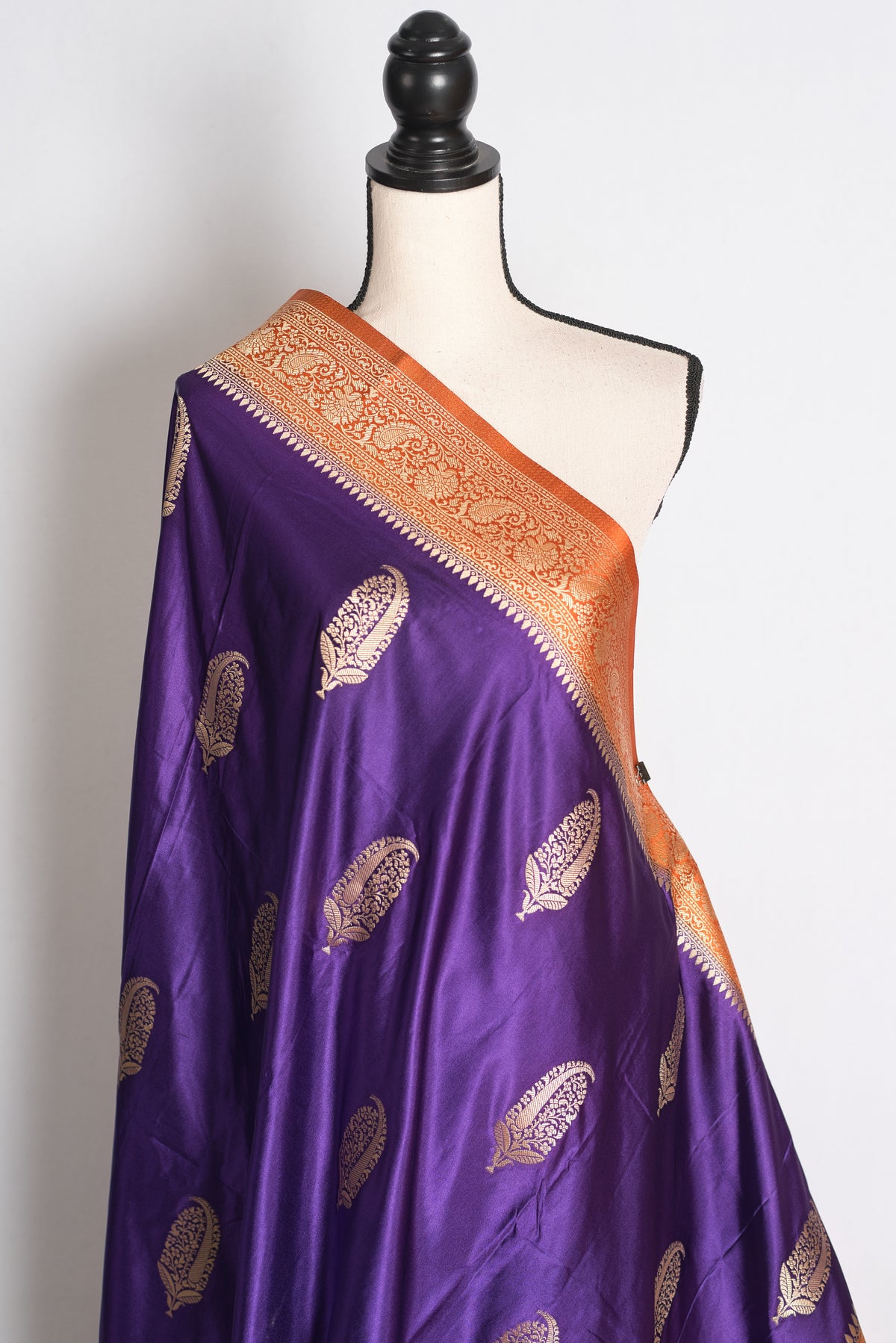 Bani: Purple and Orange Semi Mashru Banarasi Silk Saree with 36 Size Blouse image 6