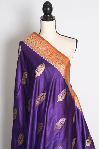 Bani: Purple and Orange Semi Mashru Banarasi Silk Saree with 36 Size Blouse image 6