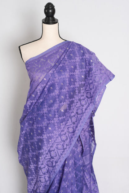 Peu : Iris Purple Soft Blended Cotton Jamdani Saree image 2