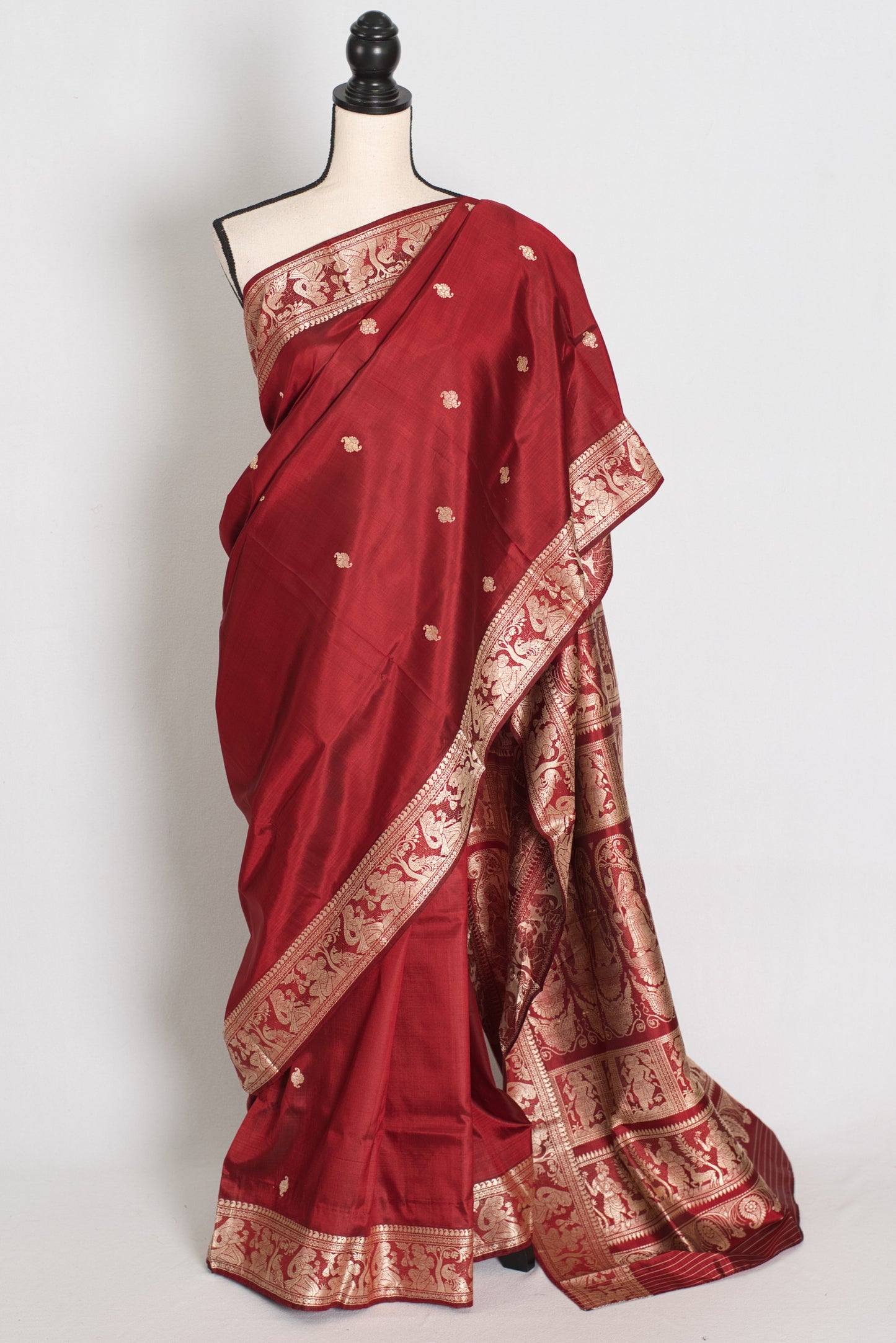 Pritha | Royal Maroon and Cream Handwoven Baluchari Pure Silk Saree image 0