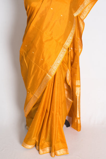 Hema: Yellow and Gold Lightweight Katan Silk Banarasi Saree image 5