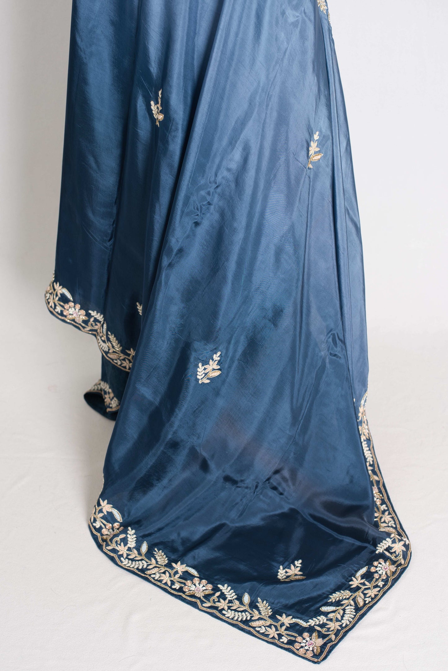 Aanya : Hand Embroidered Zardozi Party Wear Saree in Shades of Blue image 3