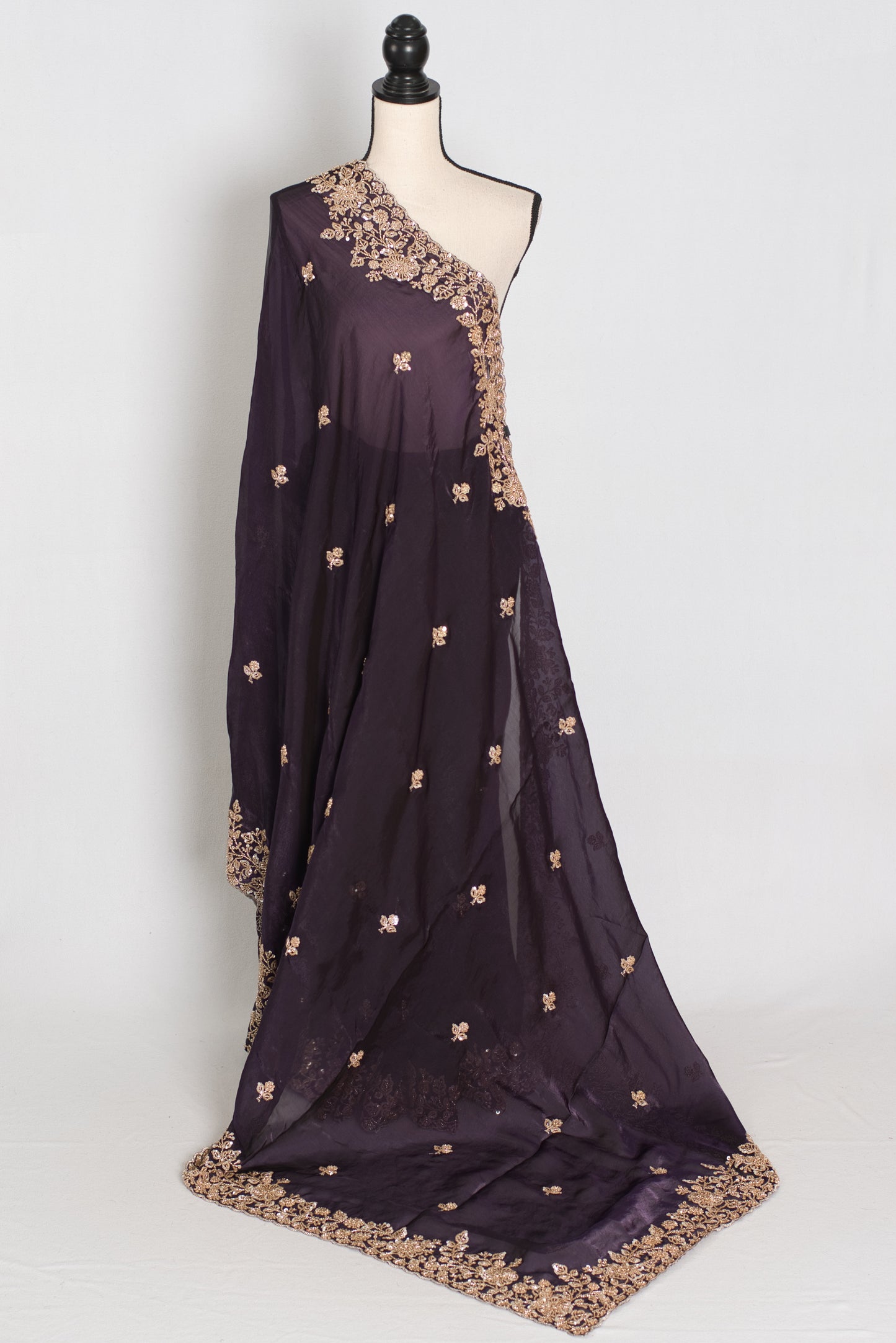 Priya | Deep Purple Tissue Saree | Stitched Size 38 Blouse (Adjustable to 40) image 3