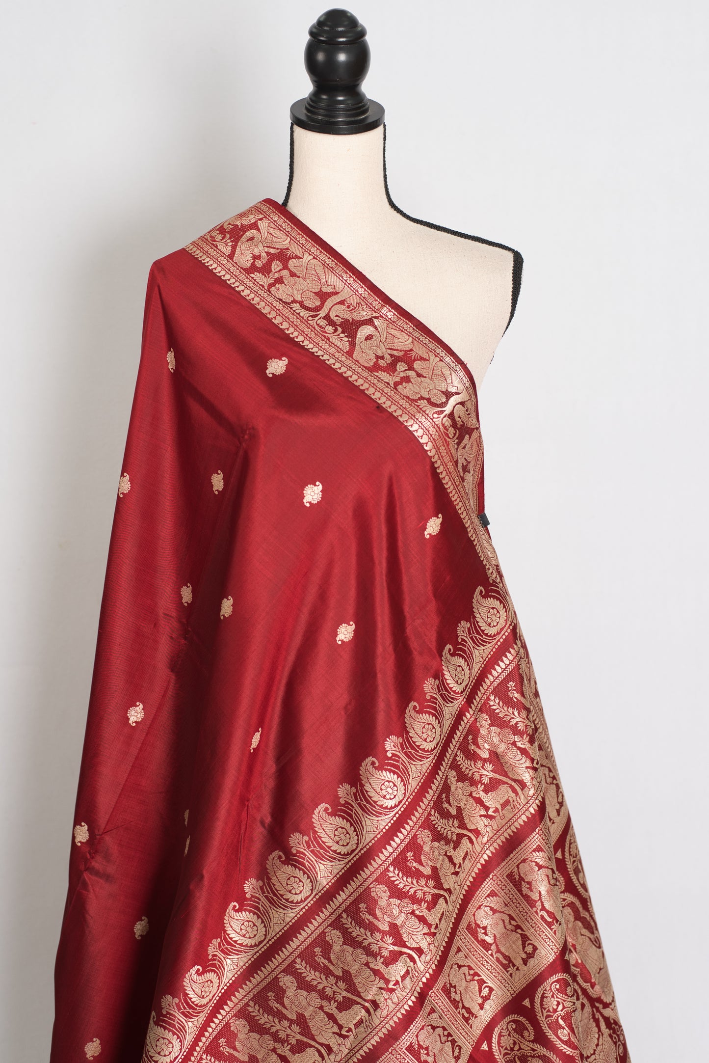 Pritha | Royal Maroon and Cream Handwoven Baluchari Pure Silk Saree image 4