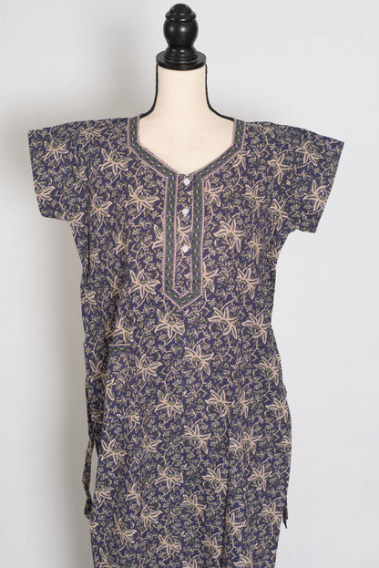 Purple Kalamkari Print Pure Cotton Long Indian Nightgown image 0
